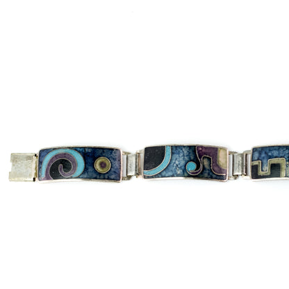 Bracelet vintage en émail Perli bleu noir violet Allemagne