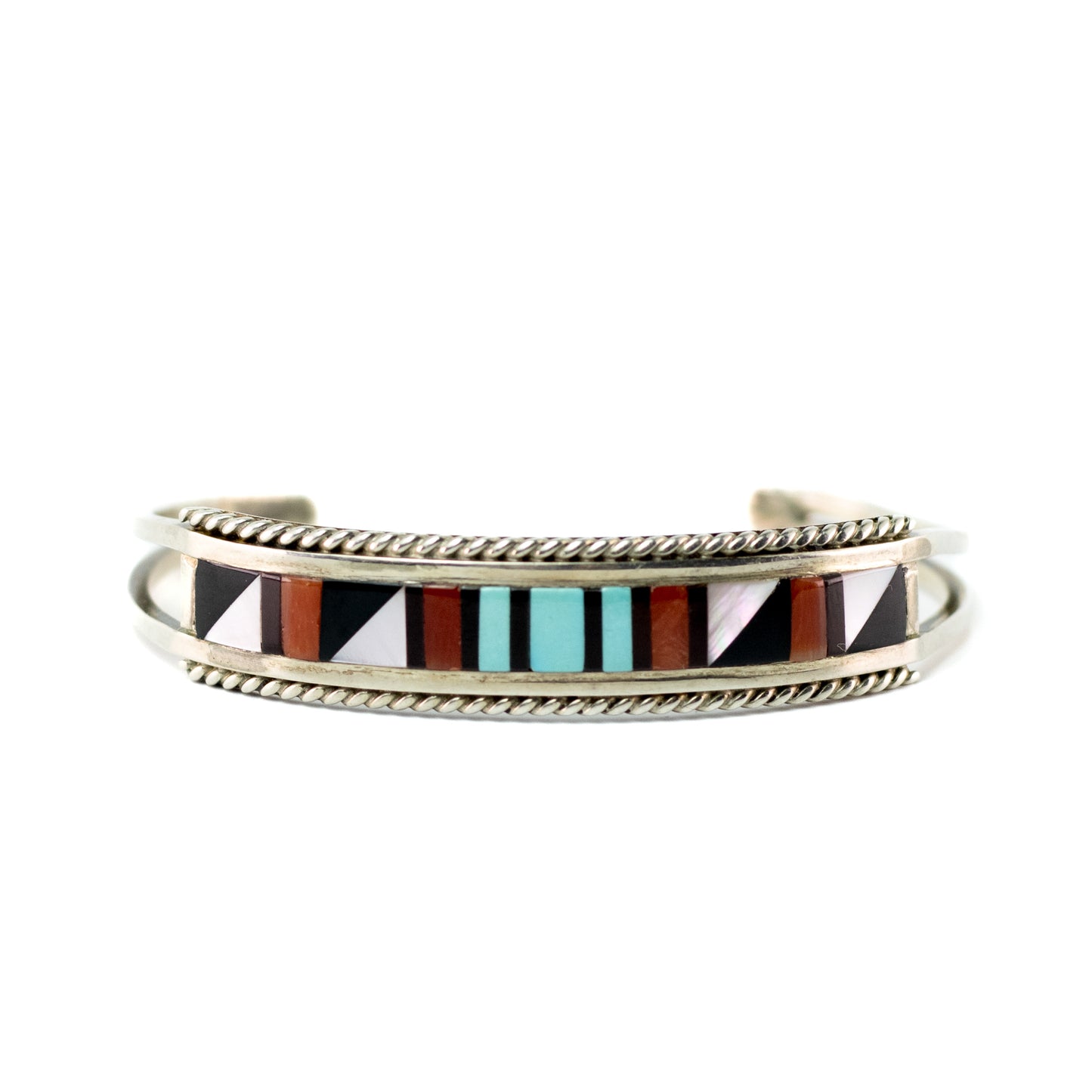 Bracelet manchette enfant vintage de style Zuni avec incrustations turquoise
