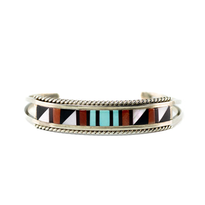 Bracelet manchette enfant vintage de style Zuni avec incrustations turquoise