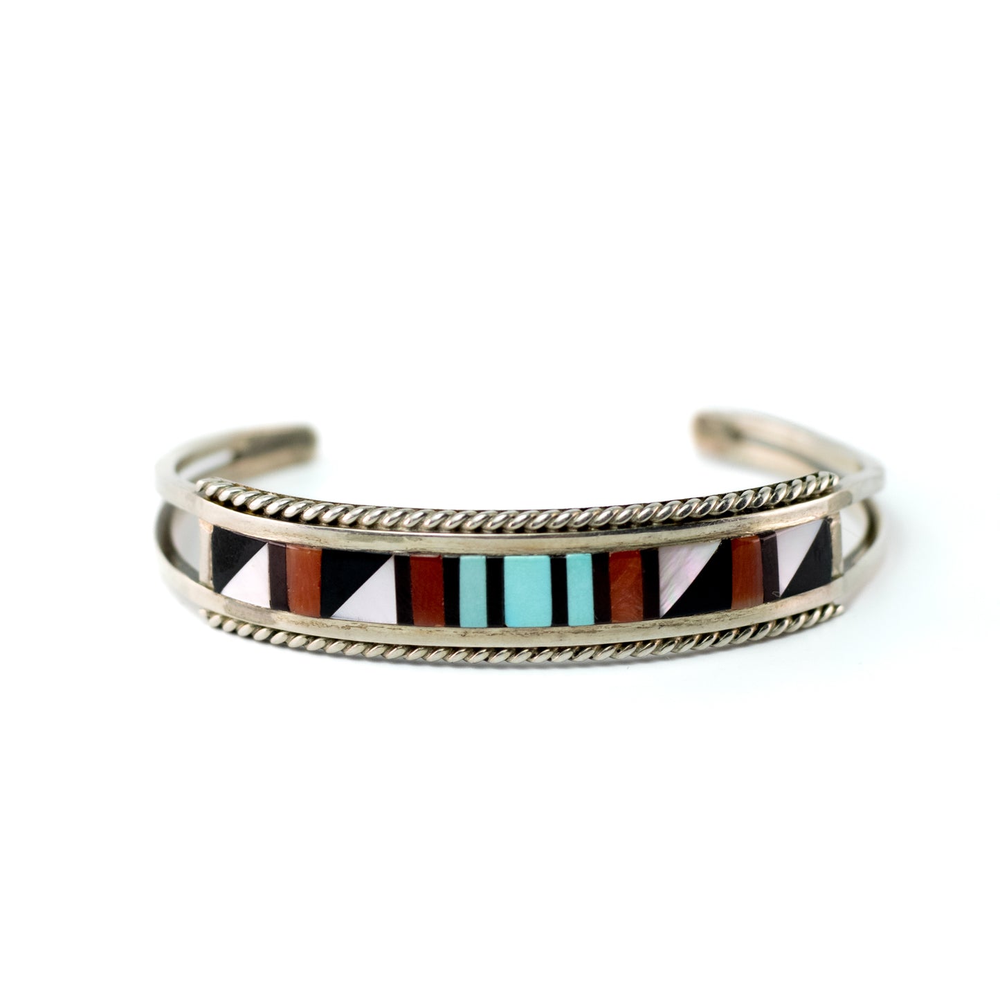 Bracelet manchette enfant vintage de style Zuni avec incrustations turquoise