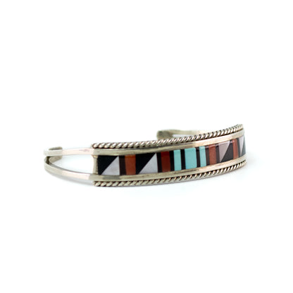 Bracelet manchette enfant vintage de style Zuni avec incrustations turquoise
