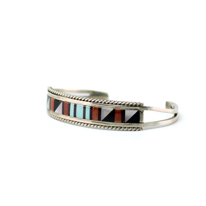 Bracelet manchette enfant vintage de style Zuni avec incrustations turquoise