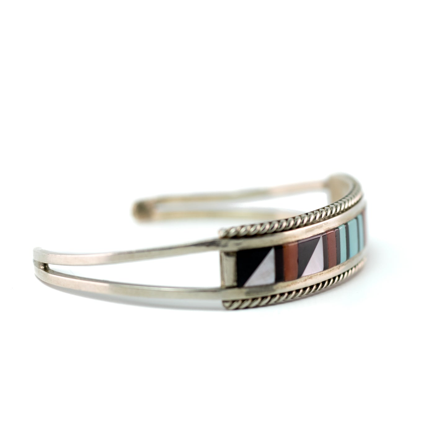 Bracelet manchette enfant vintage de style Zuni avec incrustations turquoise