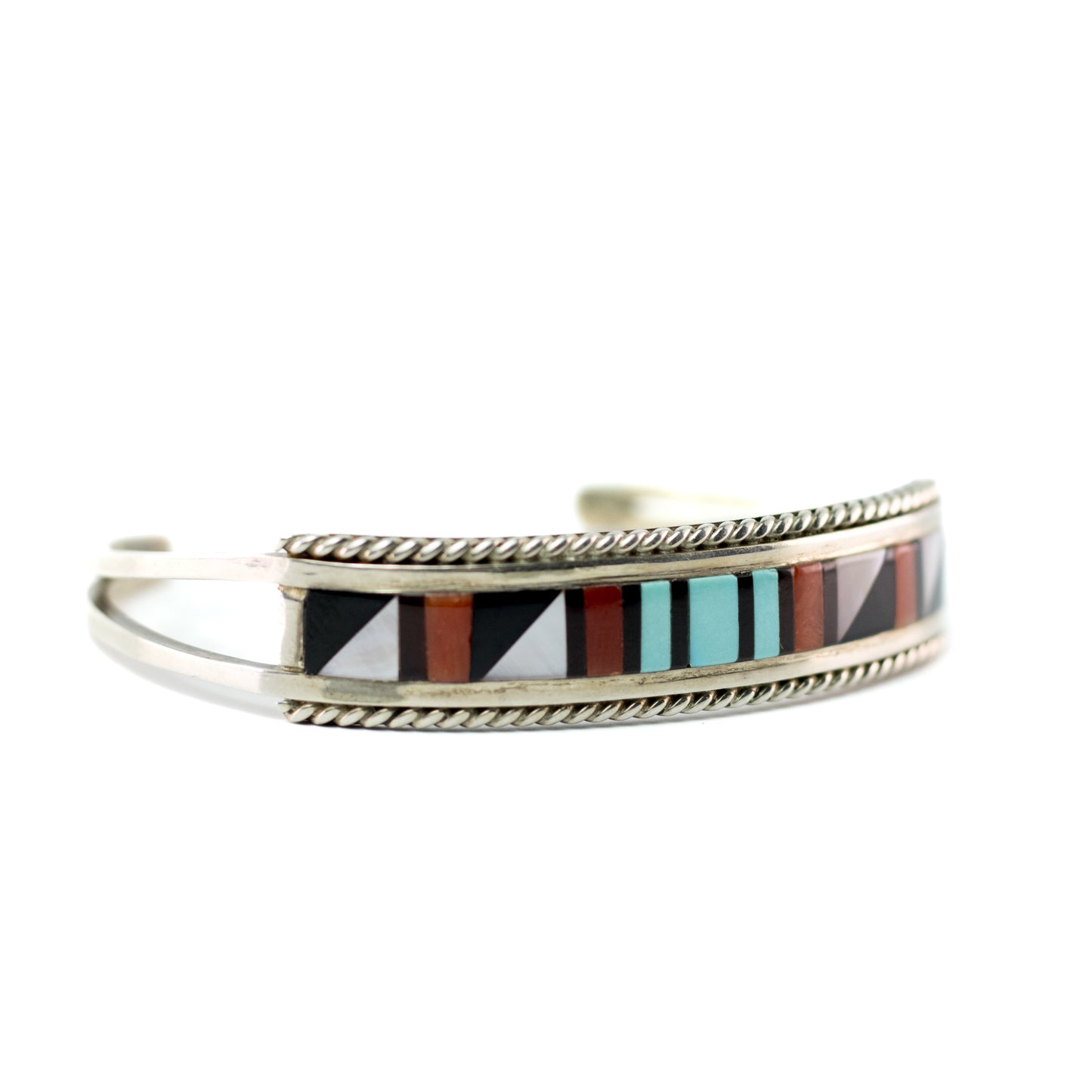 Bracelet manchette enfant vintage de style Zuni avec incrustations turquoise