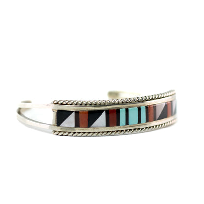 Bracelet manchette enfant vintage de style Zuni avec incrustations turquoise