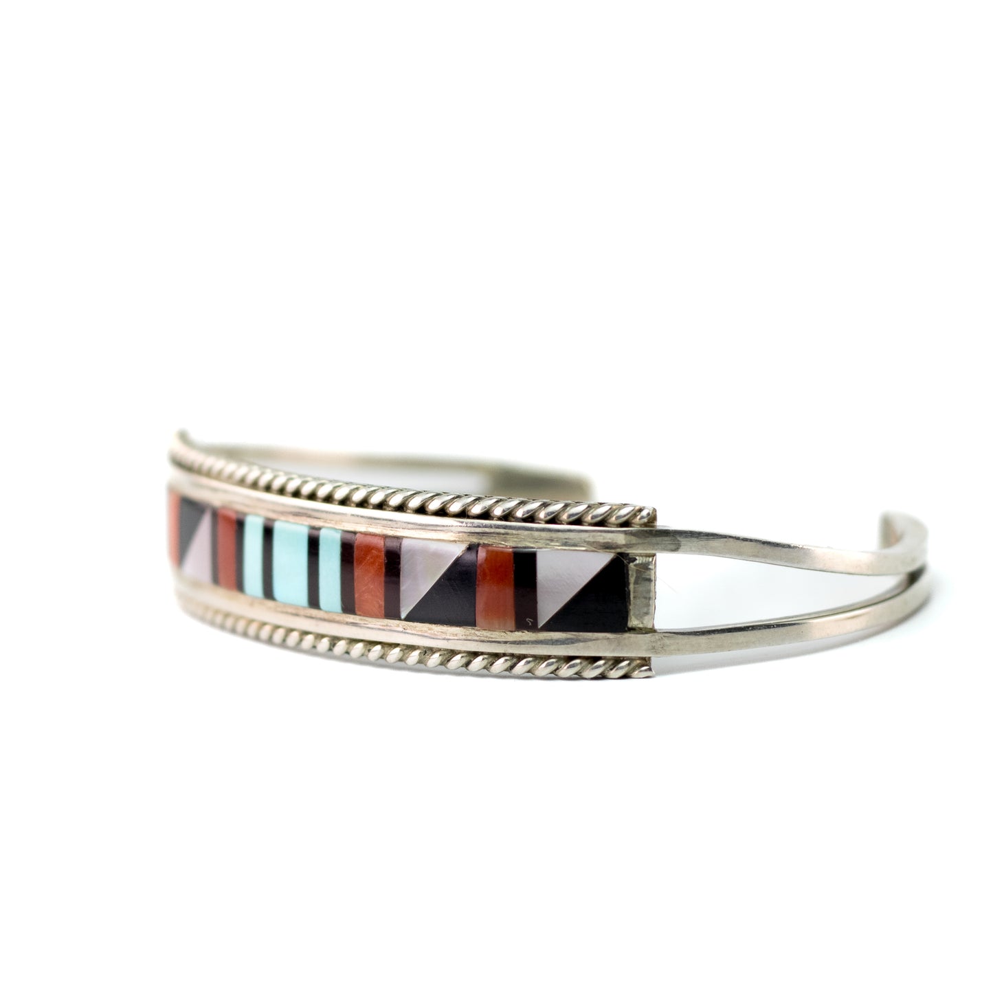 Bracelet manchette enfant vintage de style Zuni avec incrustations turquoise