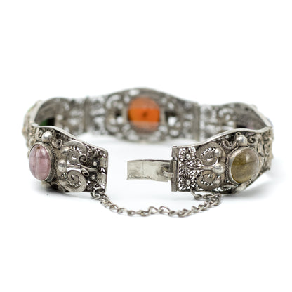 Antique China Silver Filigree Gemstone Bracelet