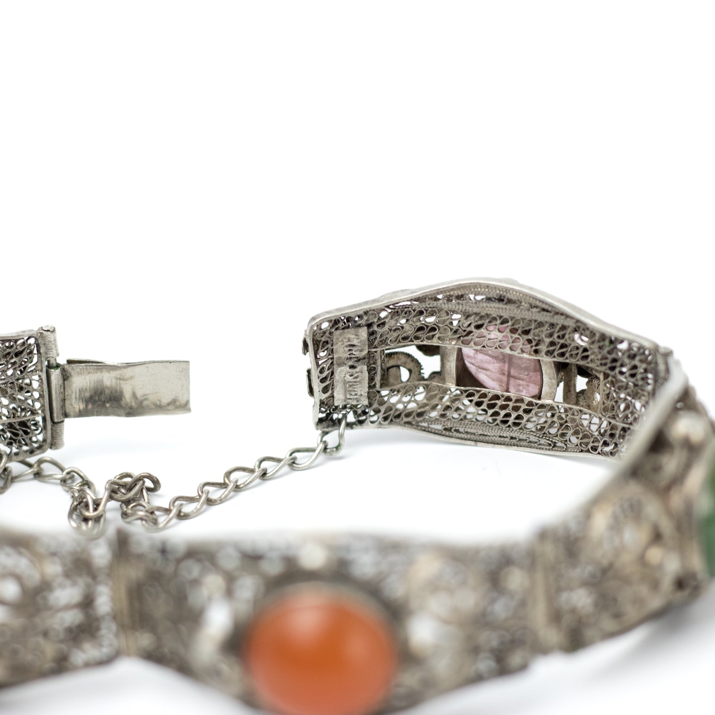 Antique China Silver Filigree Gemstone Bracelet