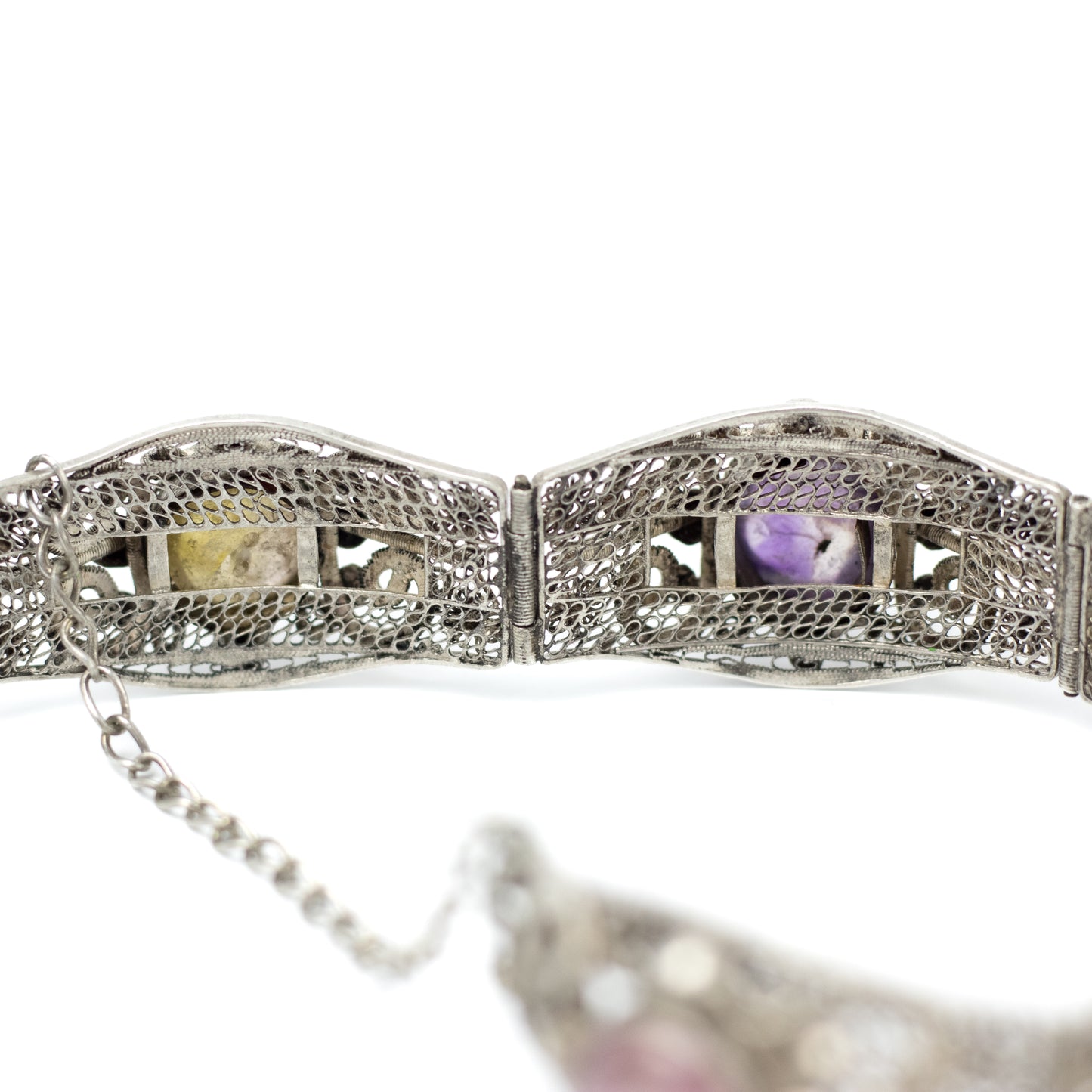 Antique China Silver Filigree Gemstone Bracelet