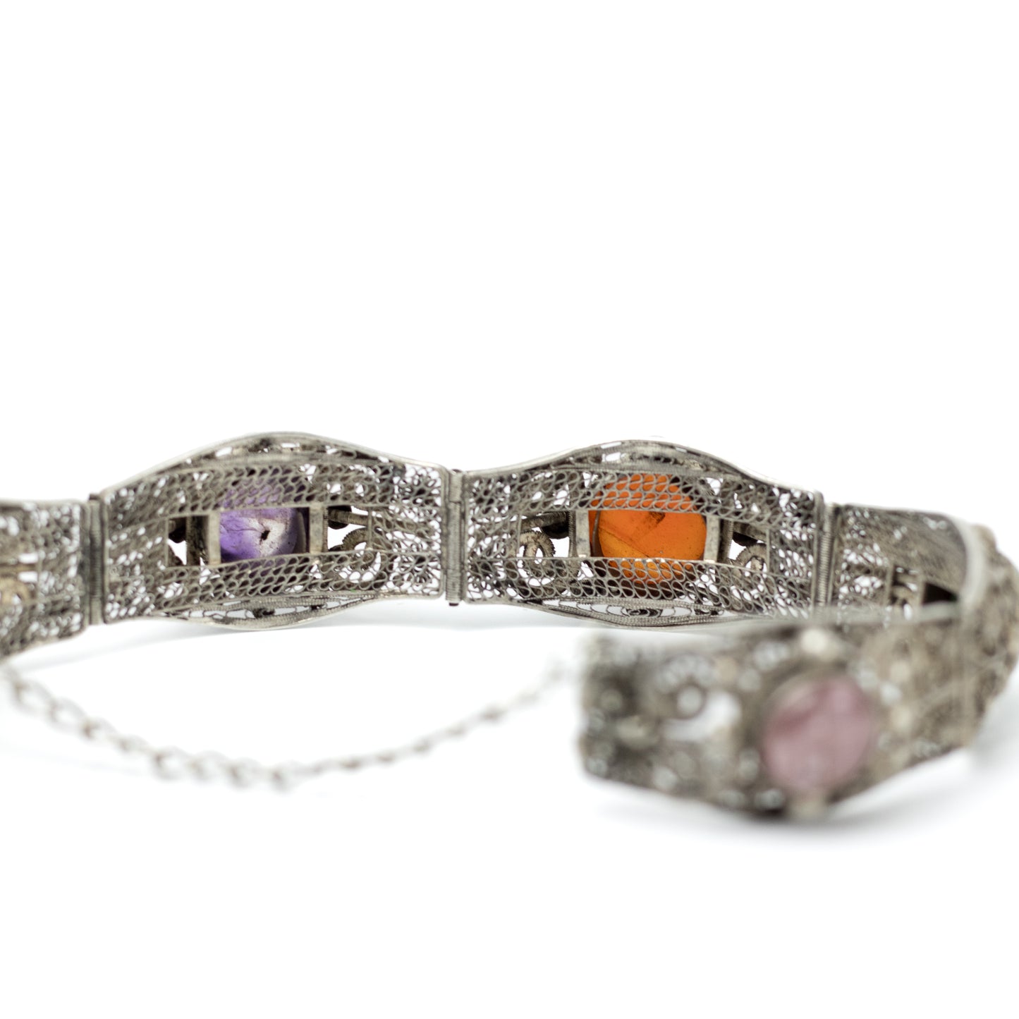 Antique China Silver Filigree Gemstone Bracelet