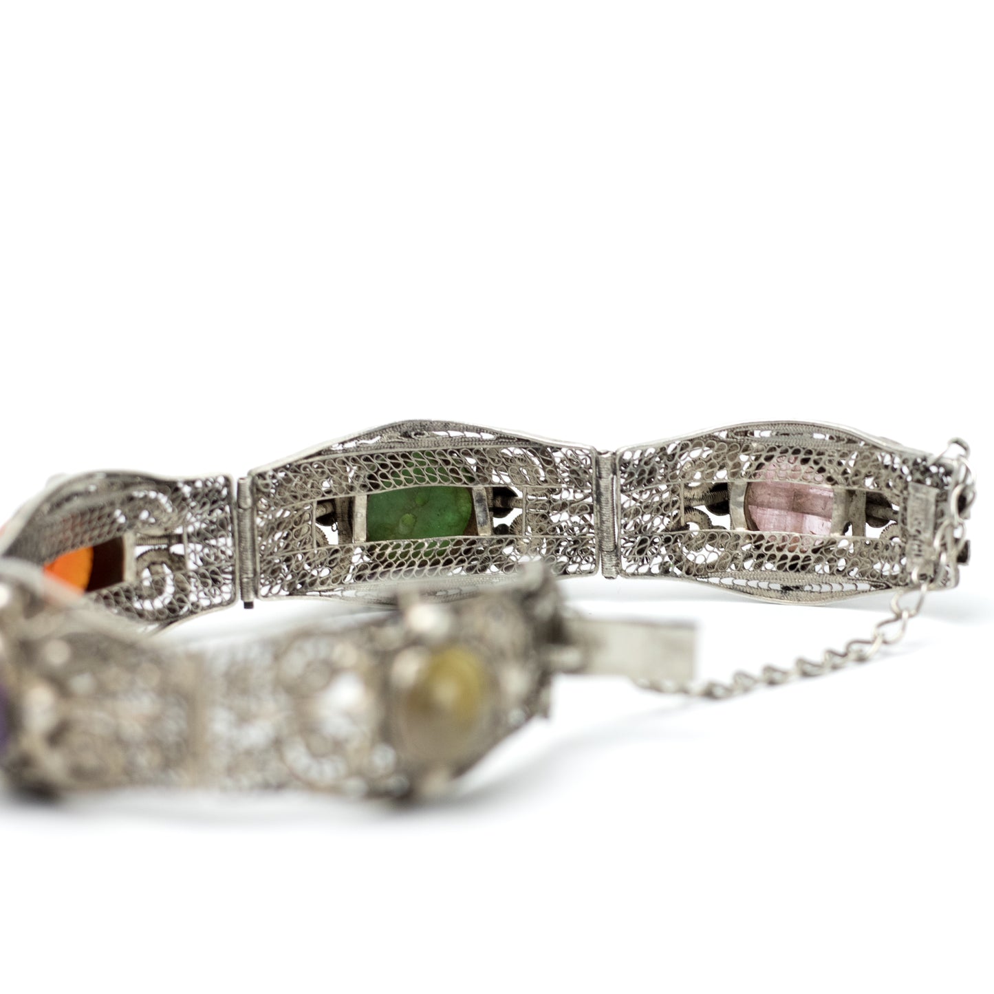 Antique China Silver Filigree Gemstone Bracelet