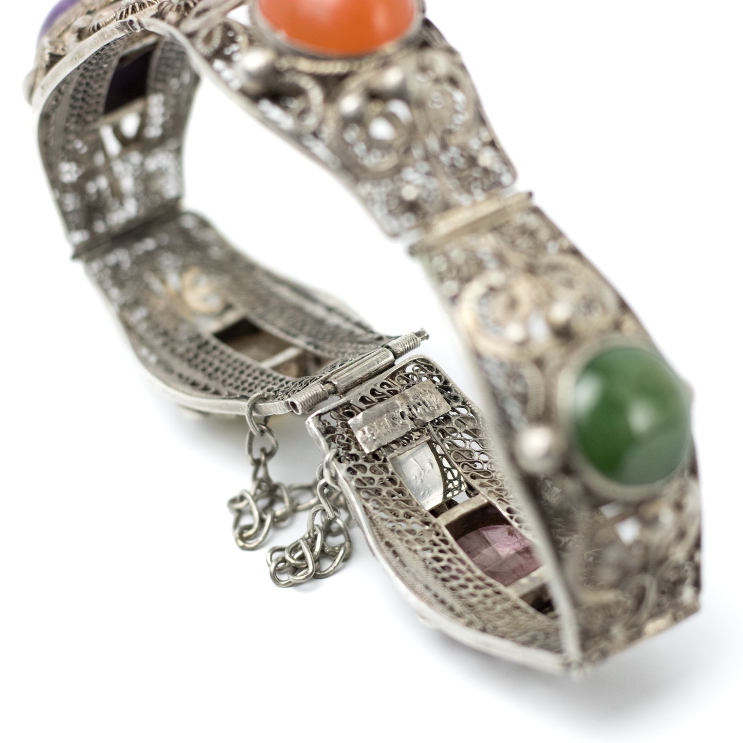 Antique China Silver Filigree Gemstone Bracelet
