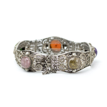 Antique China Silver Filigree Gemstone Bracelet