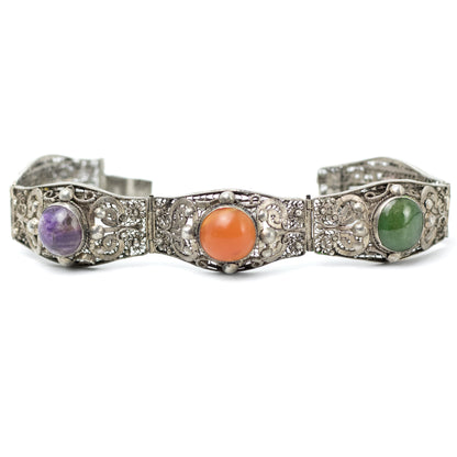 Antique China Silver Filigree Gemstone Bracelet