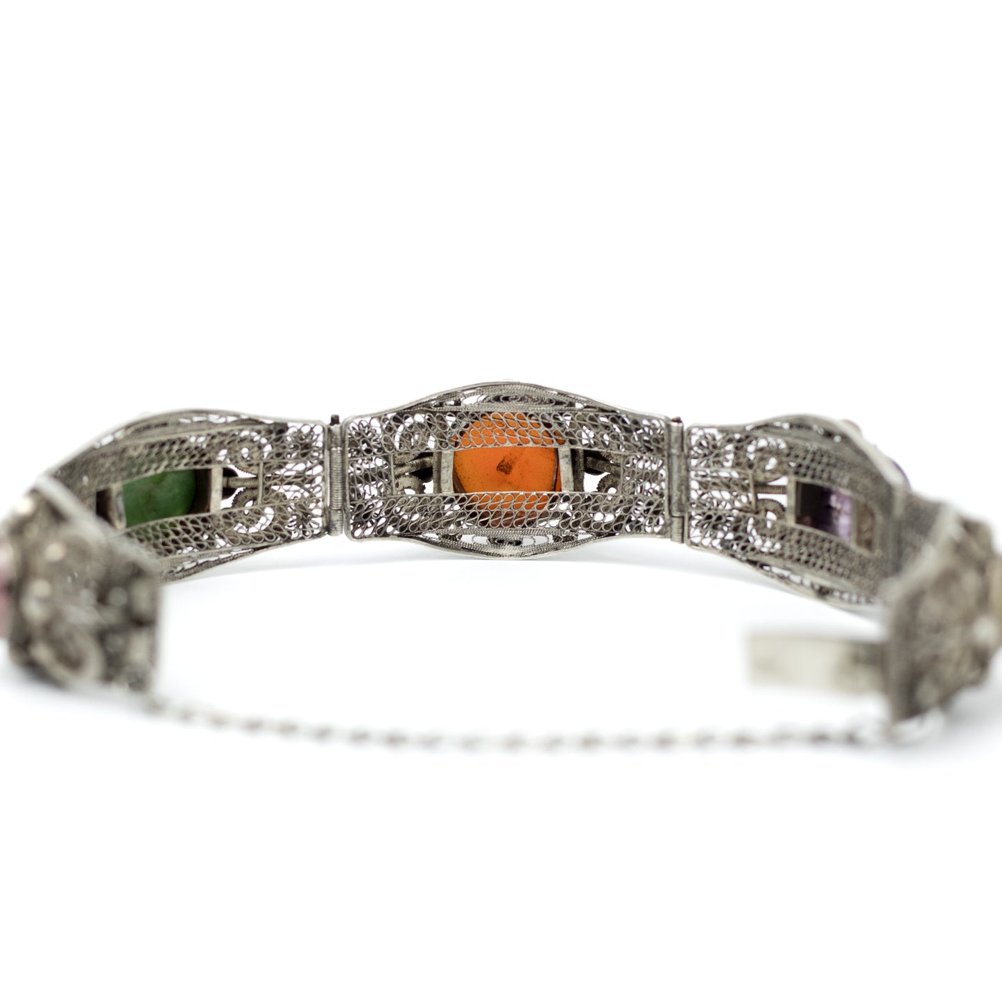 Antique China Silver Filigree Gemstone Bracelet