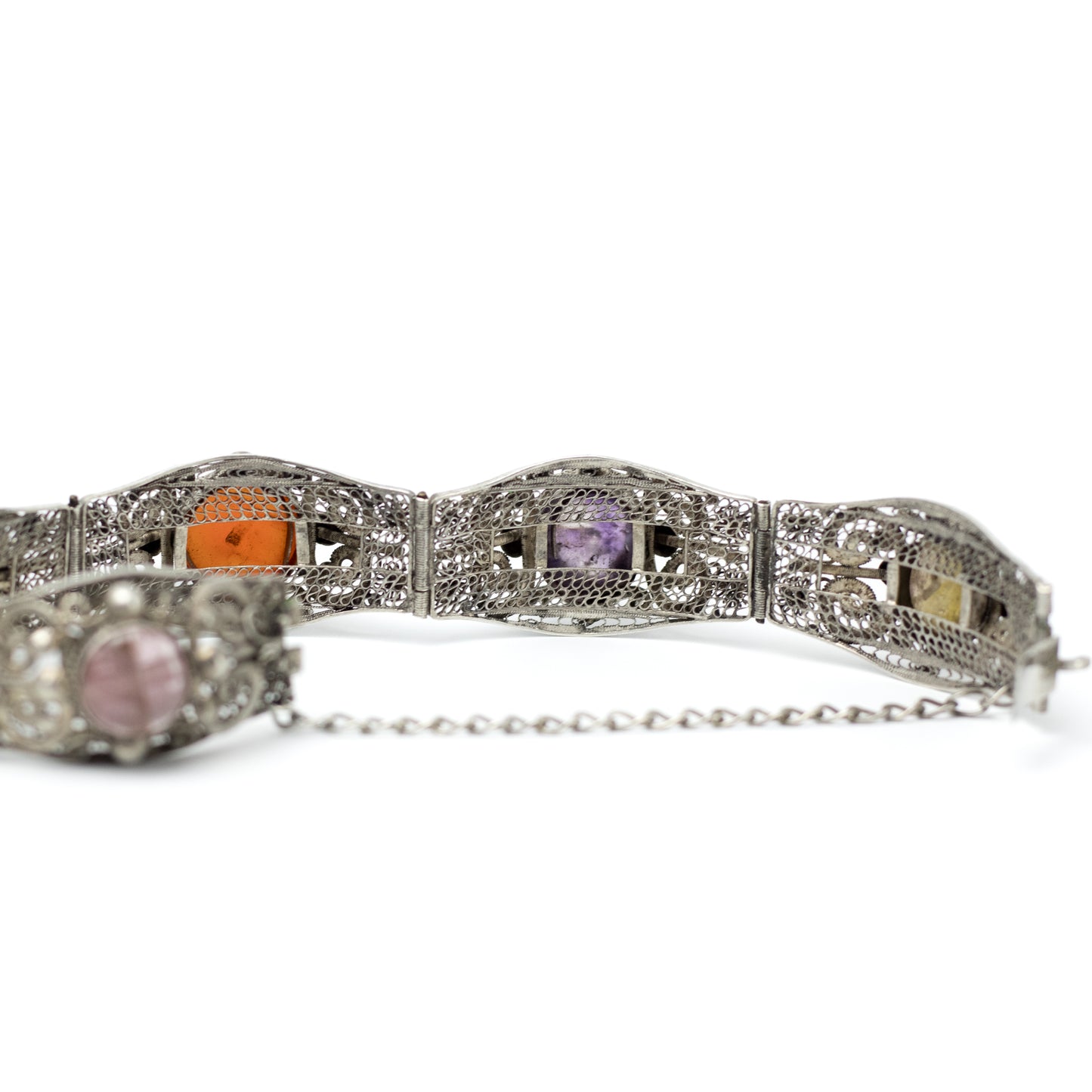 Antique China Silver Filigree Gemstone Bracelet