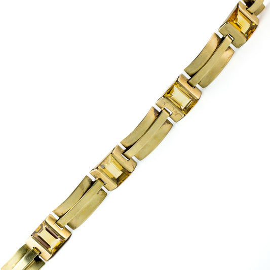 Art Deco Vermeil Citrine Panel Bracelet, 835 Silver