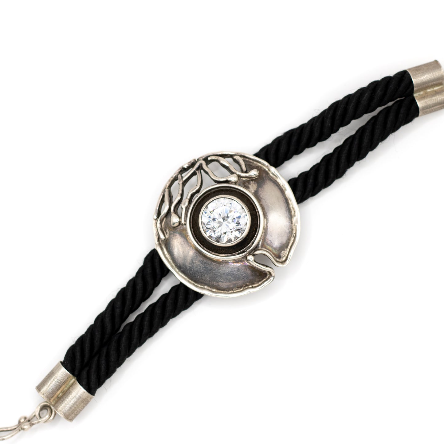 Modernist Brutalist Vintage Silver And Black Silk Bracelet