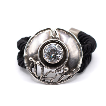 Modernist Brutalist Vintage Silver And Black Silk Bracelet