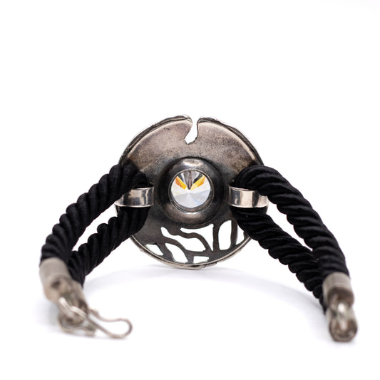 Armband aus modernistischer, brutalistischer Vintage-Seide in Silber und Schwarz