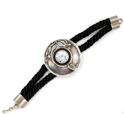Modernist Brutalist Vintage Silver And Black Silk Bracelet