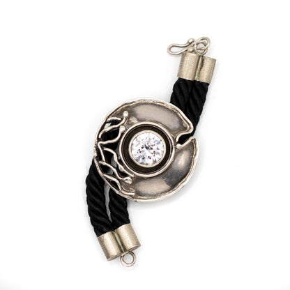 Modernist Brutalist Vintage Silver And Black Silk Bracelet