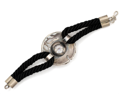 Modernist Brutalist Vintage Silver And Black Silk Bracelet