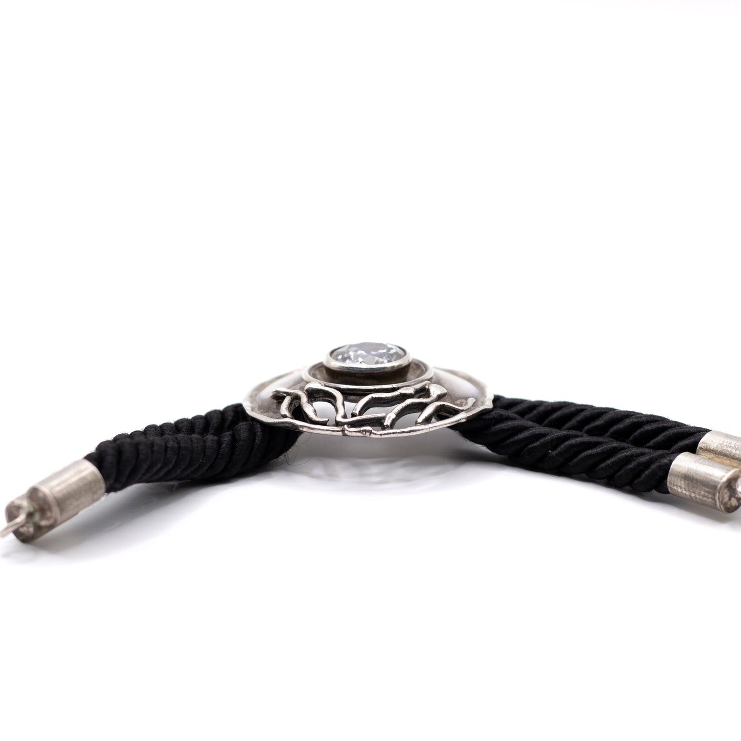 Modernist Brutalist Vintage Silver And Black Silk Bracelet
