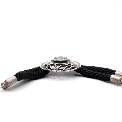 Modernist Brutalist Vintage Silver And Black Silk Bracelet