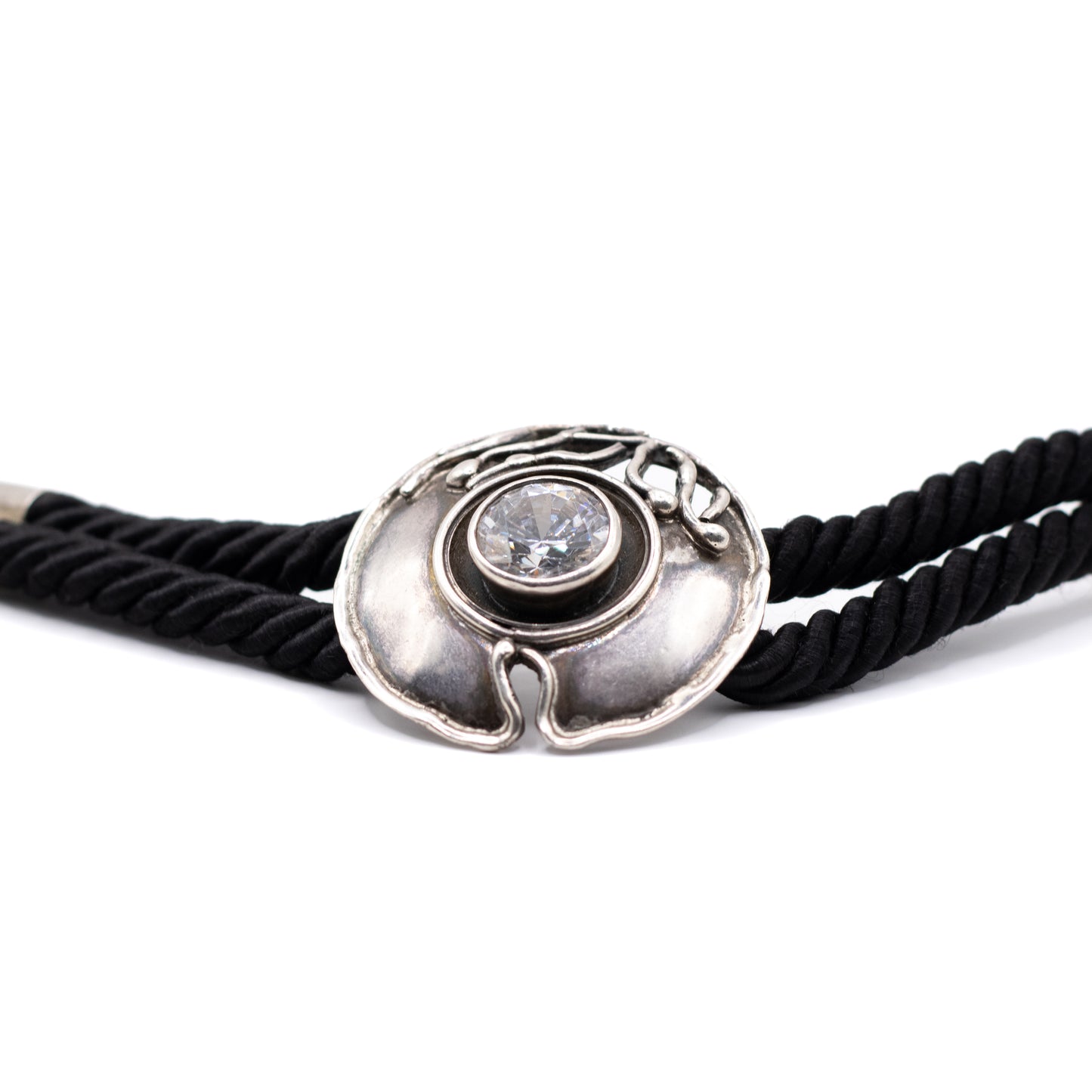 Modernist Brutalist Vintage Silver And Black Silk Bracelet
