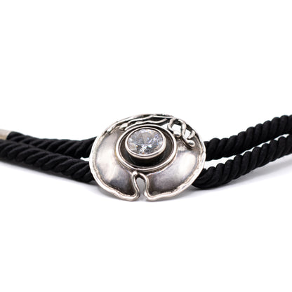 Modernist Brutalist Vintage Silver And Black Silk Bracelet
