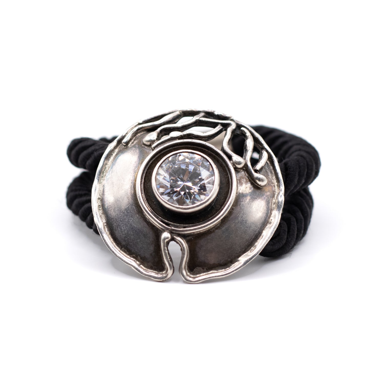 Modernist Brutalist Vintage Silver And Black Silk Bracelet