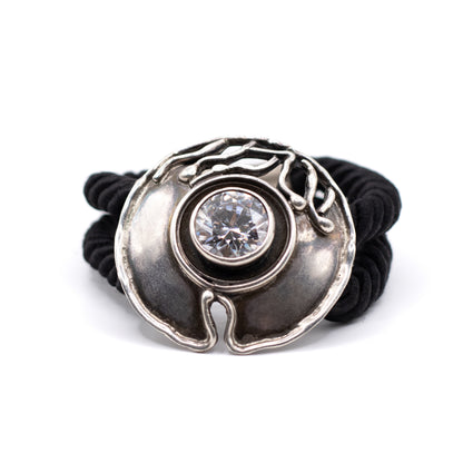 Modernist Brutalist Vintage Silver And Black Silk Bracelet