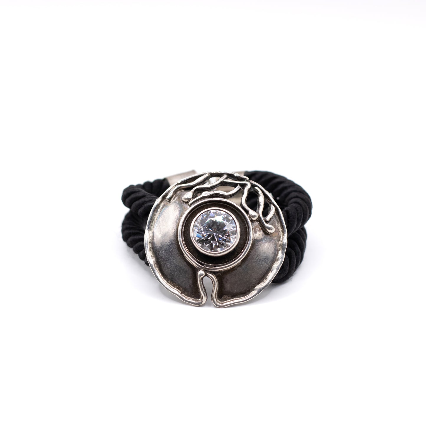Modernist Brutalist Vintage Silver And Black Silk Bracelet