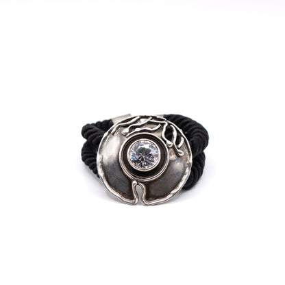 Modernist Brutalist Vintage Silver And Black Silk Bracelet