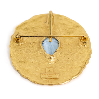 Balenciaga Vintage Gold-Tone CŒUR D’ÉTÉ Brooch with Aquamarine Crystal