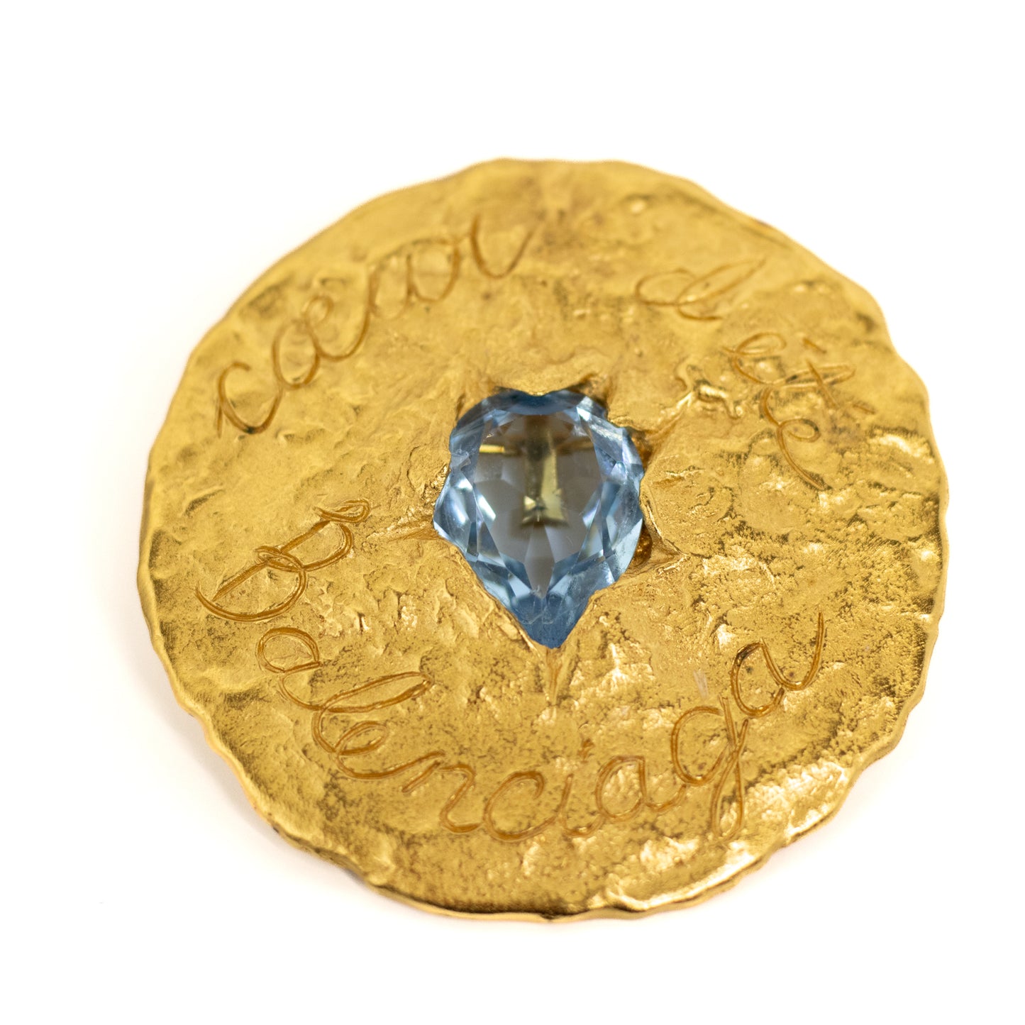 Balenciaga Vintage Gold-Tone CŒUR D’ÉTÉ Brooch with Aquamarine Crystal