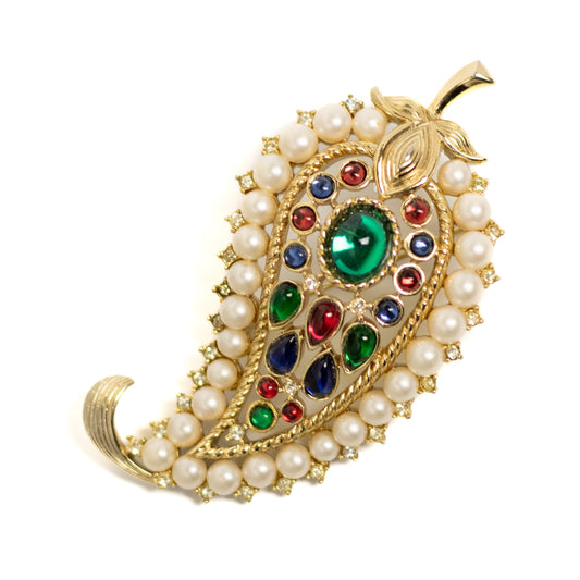 Crown Trifari Alfred Philippe 1956 Moghul Paisley Leaf Brooch