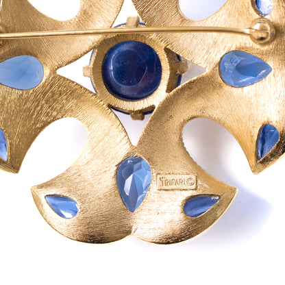 Crown Trifari Jewels of India  Maltese Cross Brooch with Faux Sapphire Crystals