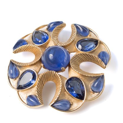 Crown Trifari Jewels of India  Maltese Cross Brooch with Faux Sapphire Crystals