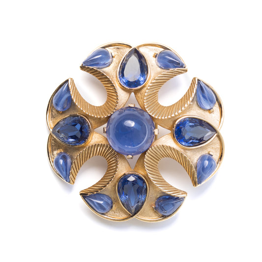 Crown Trifari Jewels of India  Maltese Cross Brooch with Faux Sapphire Crystals