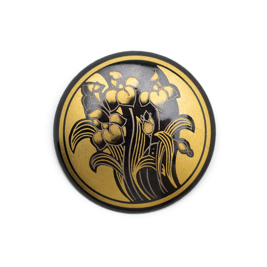 Michaela Frey Vintage Enamel Brooch with Gold Floral Motif