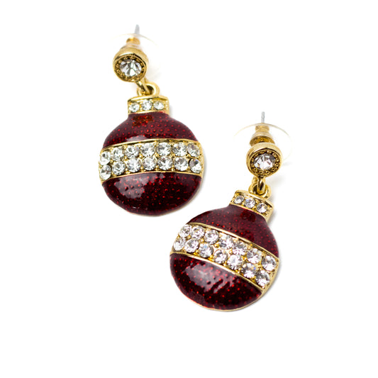 Vintage Eisenberg Ice Red Christmas Ornament Earrings with Clear Rhinestones