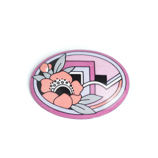 Michaela Frey Vintage Enamel Brooch with Pink Floral Motif