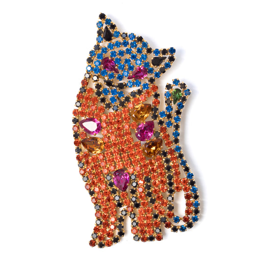 Escada Vintage Crystal Cat Brooch with Original Pouch