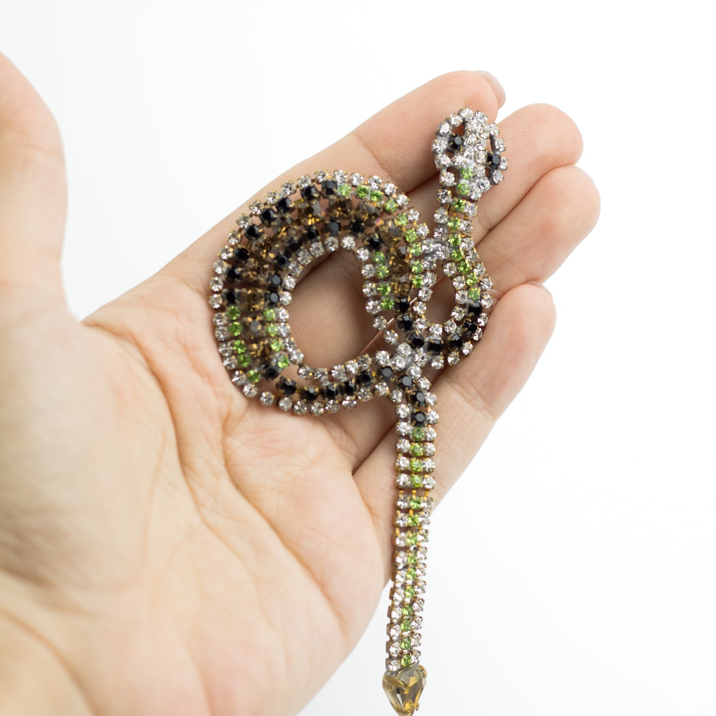 Vintage Large Snake Brooch with Movable Tail in Rhinestones