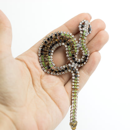 Vintage Large Snake Brooch with Movable Tail in Rhinestones