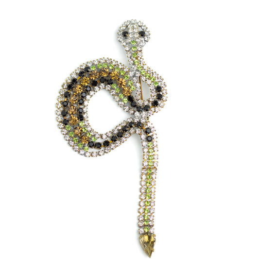 Vintage Large Snake Brooch with Movable Tail in Rhinestones