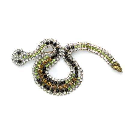 Vintage Large Snake Brooch with Movable Tail in Rhinestones
