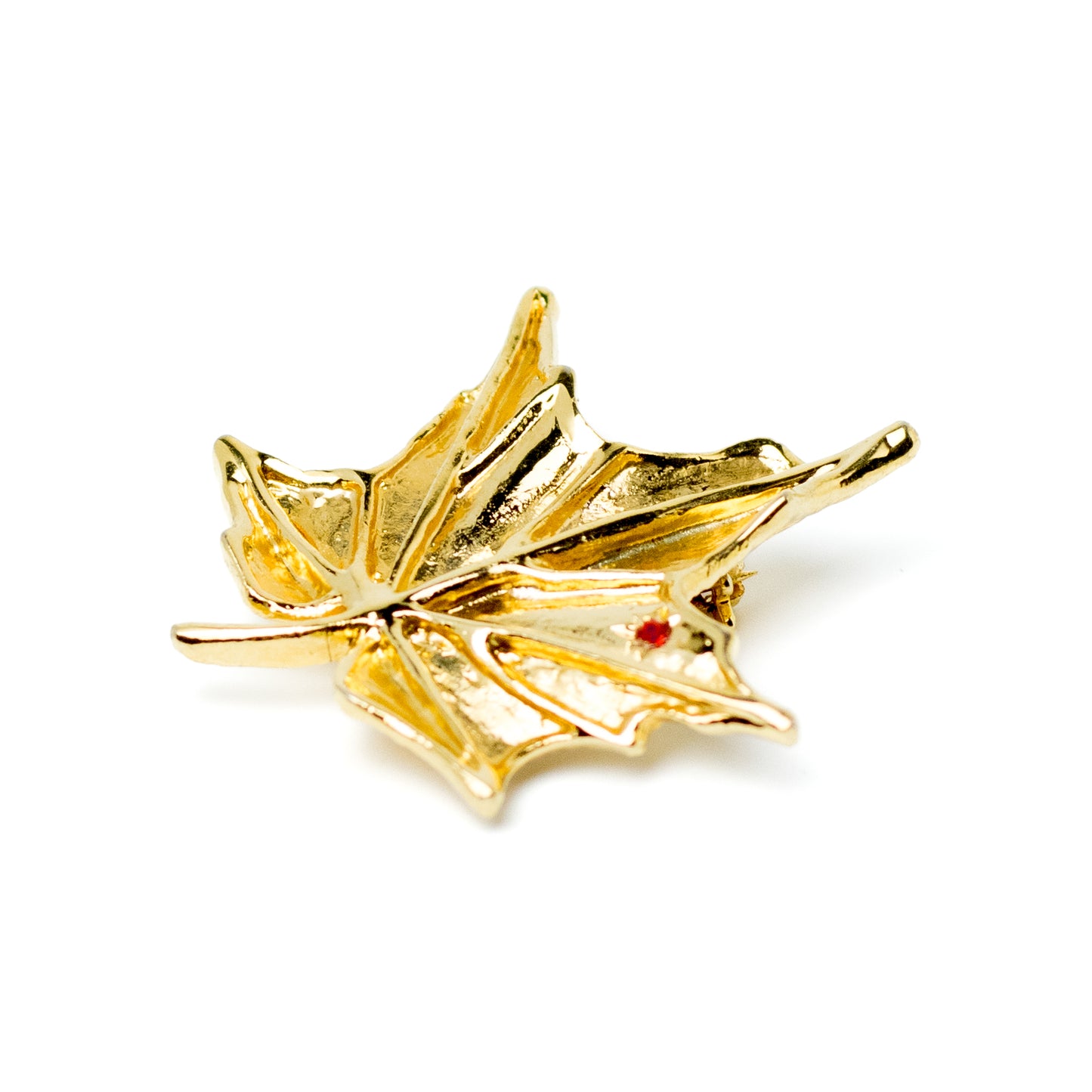 Aconda Gold-Tone Maple Leaf Vintage Brooch with Red Crystal